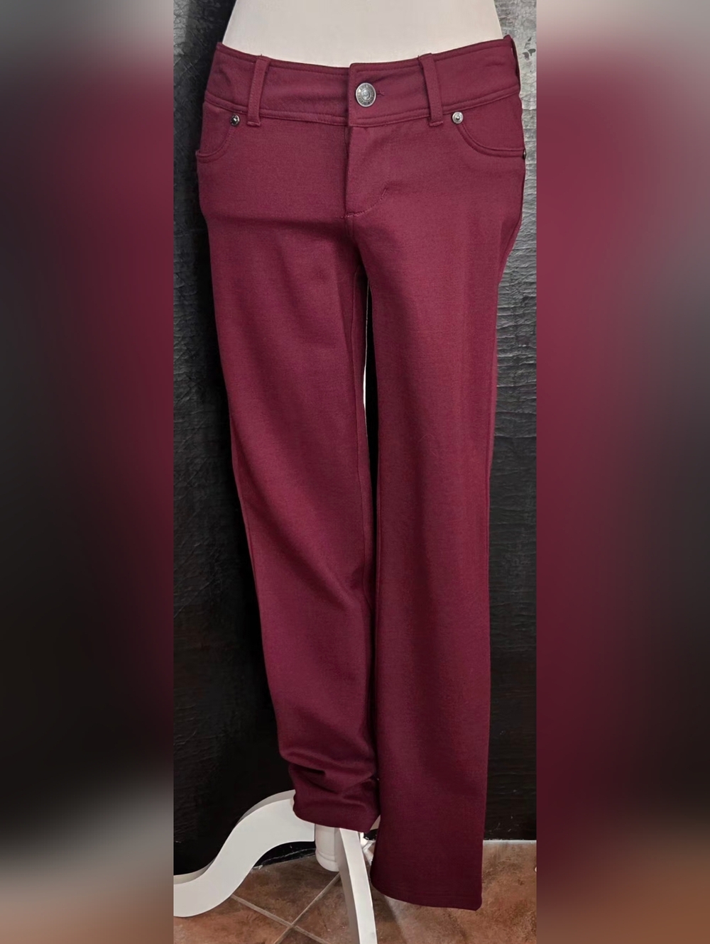 Seven7 Burgundy Skinny Pants Low Rise Stretch Jeans 4P Petite - Picture 2 of 15